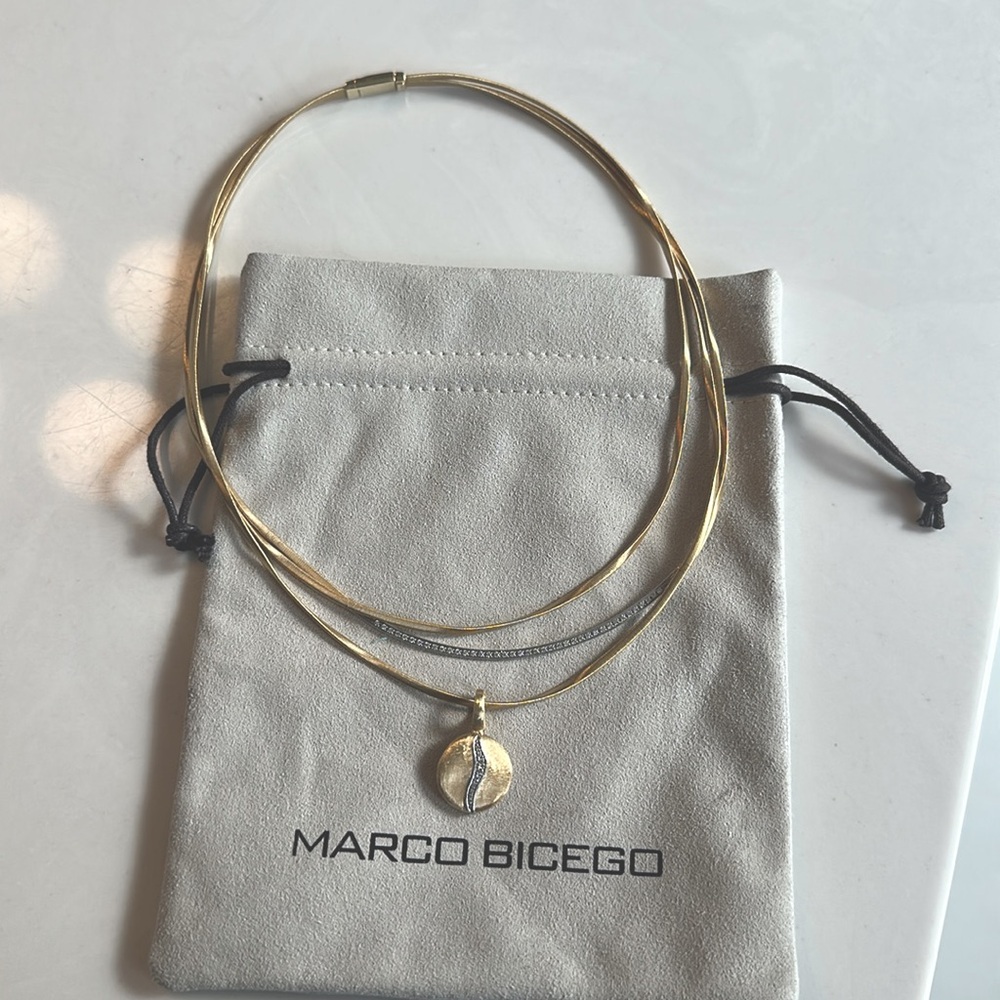 BEAUTIFUL 18K Yellow Gold Marrakech Three Strand Necklace w/ Diamonds & Pendant